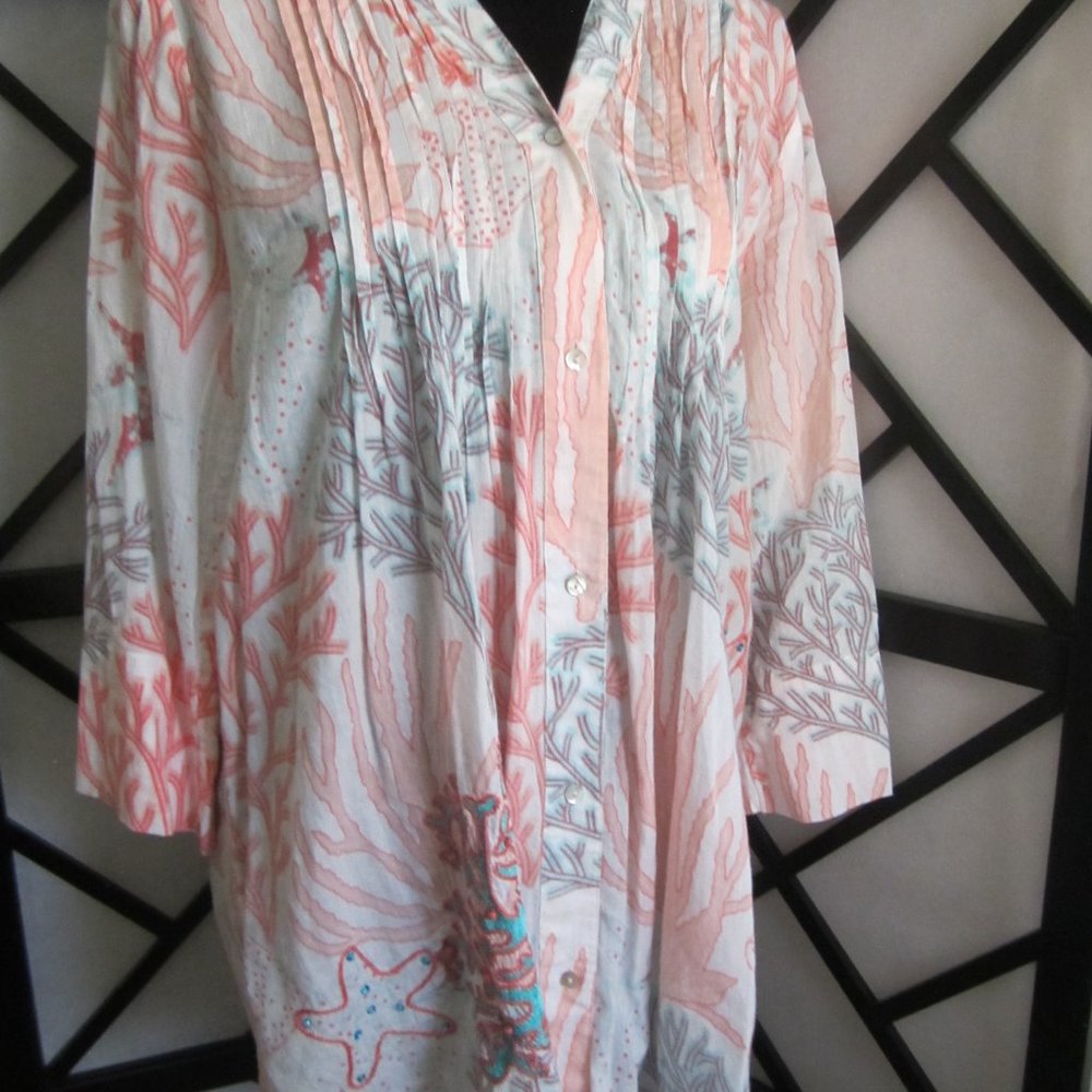 NEW - SOFT SURROUNDINGS - SzS - Coral Reef Themed Blouse